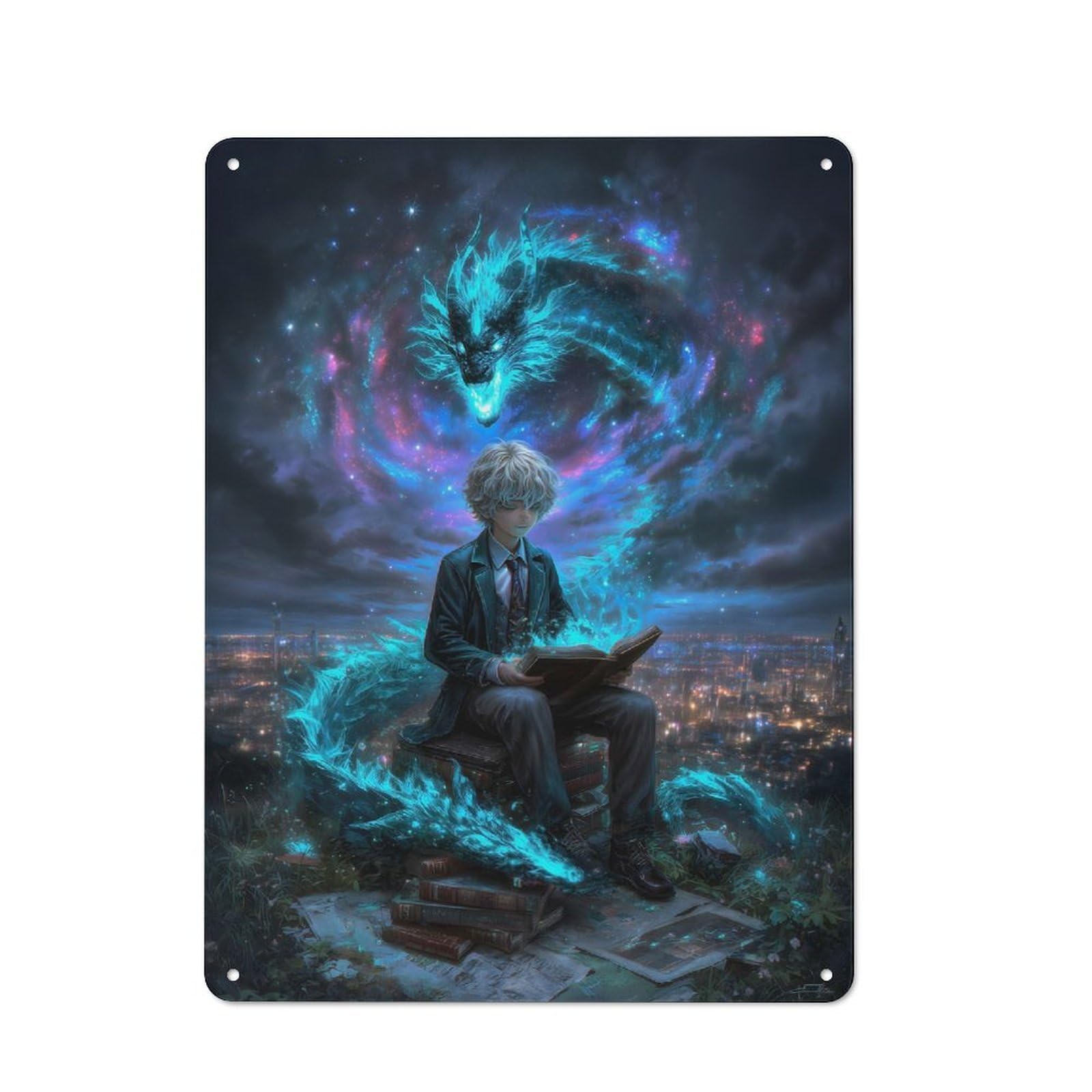 Junmoney Boys Reading With Dragon Spirit Retro Metal Sign 40X30cm For Garden Room Or Summerhouse, For Garden Room Decor Fans