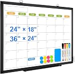 Magnetic Double-Sided Whiteboard Calendar, 36" x 24" | Dry Erase Calendar for Wall, Aluminum Frame White Board Planner Monthly Marker Board for Kitchen, Memo, School, Home, Office