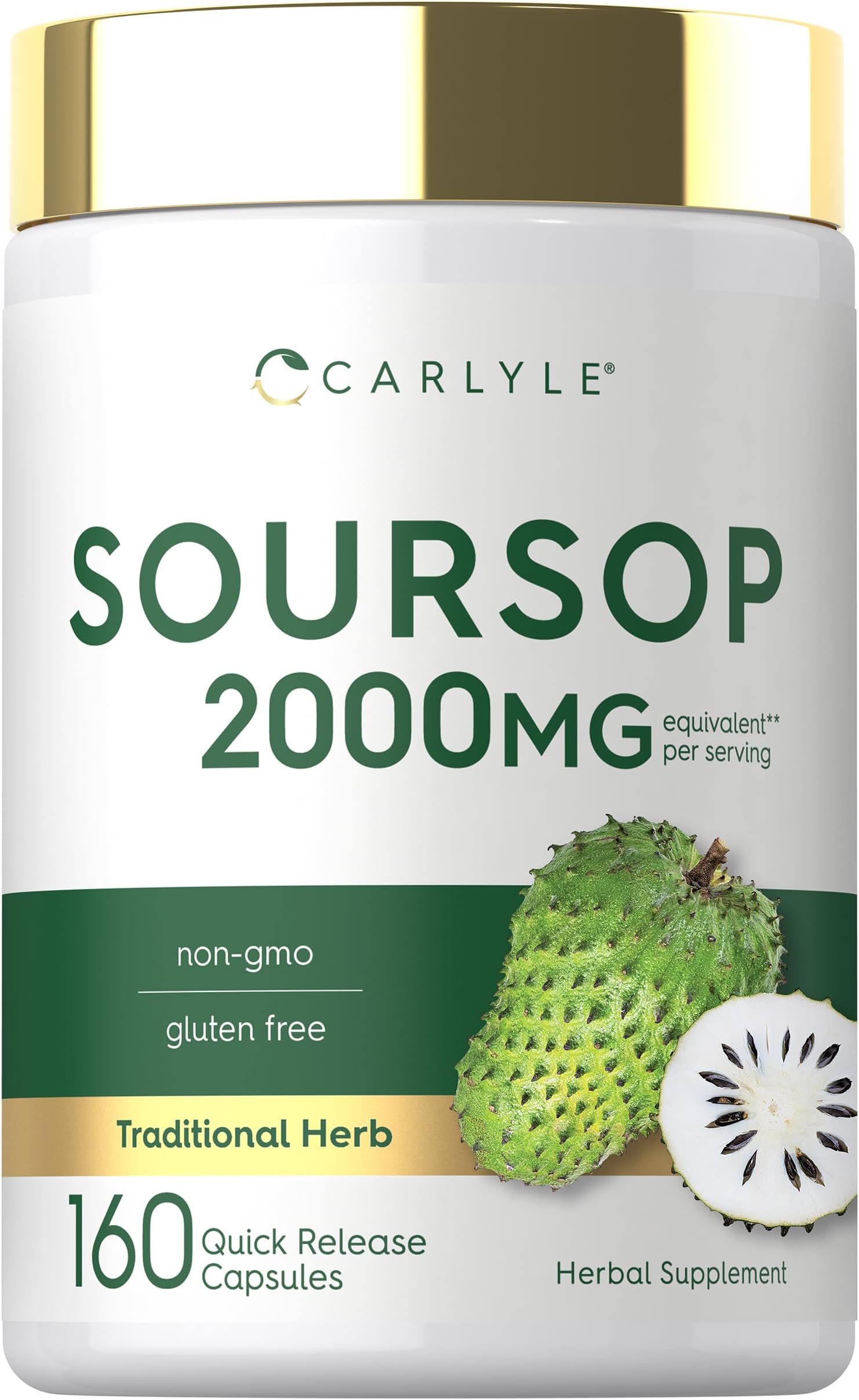 Carlyle Soursop Leaves | 160 Capsules | Traditional Herb | Non GMO, Gluten Free Supplement