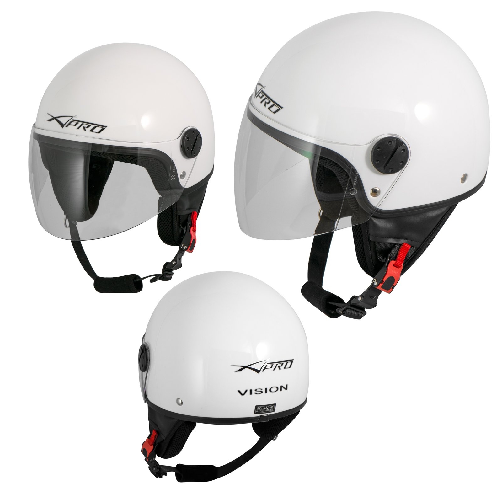 Casco Jet Demi Scooter Moto Omologato ECE 22 Visiera Antigraffio Bianco L