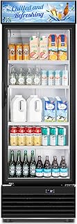 Tylza Commercial Refrigerator with Glass Door Display Beverage Fridge, 11.15 Cu Ft Upright Beverage Cooler Merchandiser with Replaceable Advertising Light Board, Rebound Door, Fast Cooling, Black