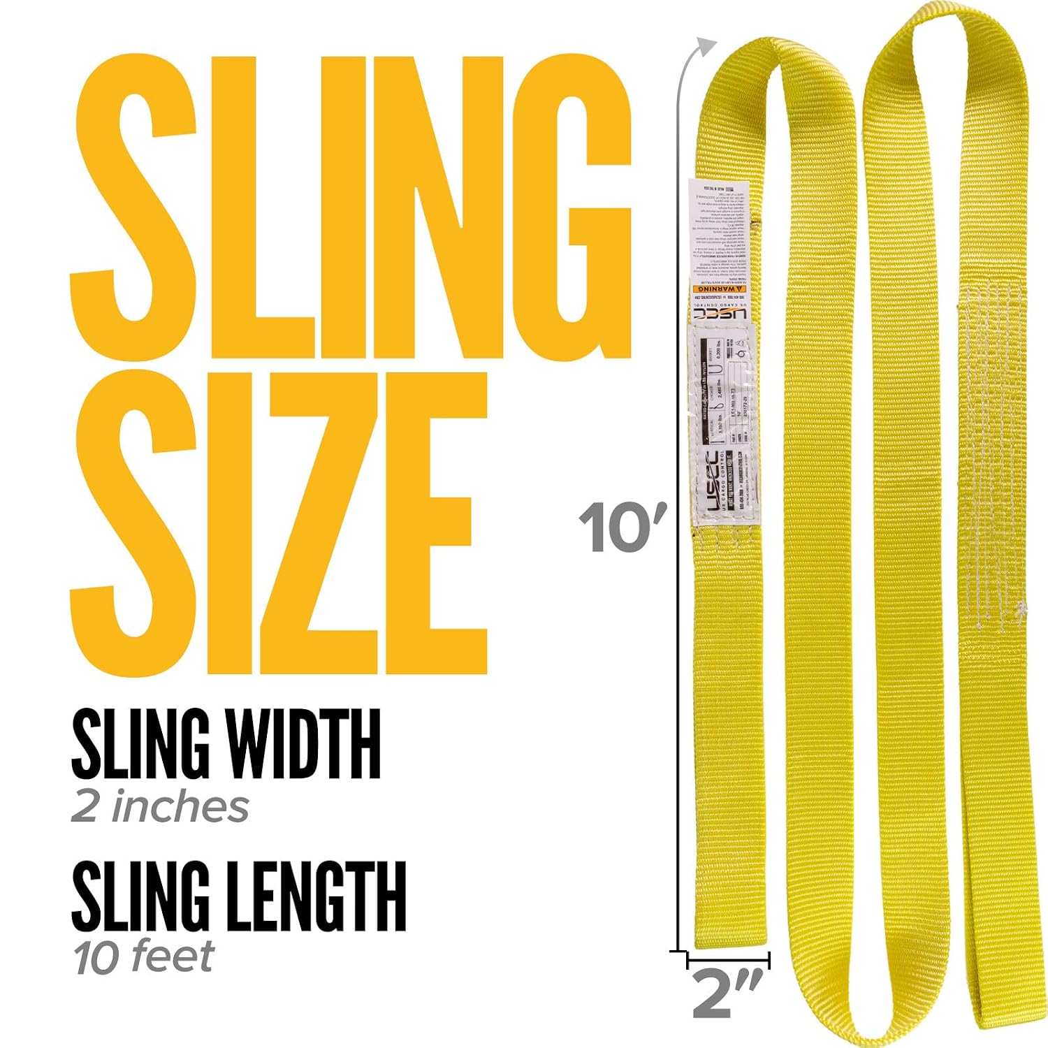 US Cargo Control Nylon Lifting Sling with Wear Pads 2" x 10', 2-Ply Eye to Eye Slings (Made in USA) - 4,960 LBS Choker, 6,200 LBS Vertical, 12,400 LBS Basket Capacity - Lift Straps for Lifting