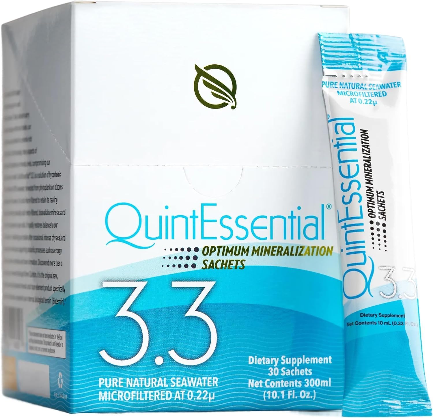Quicksilver Scientific Quintessential 3.3 Sachets - Hypertonic Solution - Filtered Sea Water Hydration Packets - Liquid Minerals for Muscle Recovery, Stamina + Mineral Replenishment (30 Count)