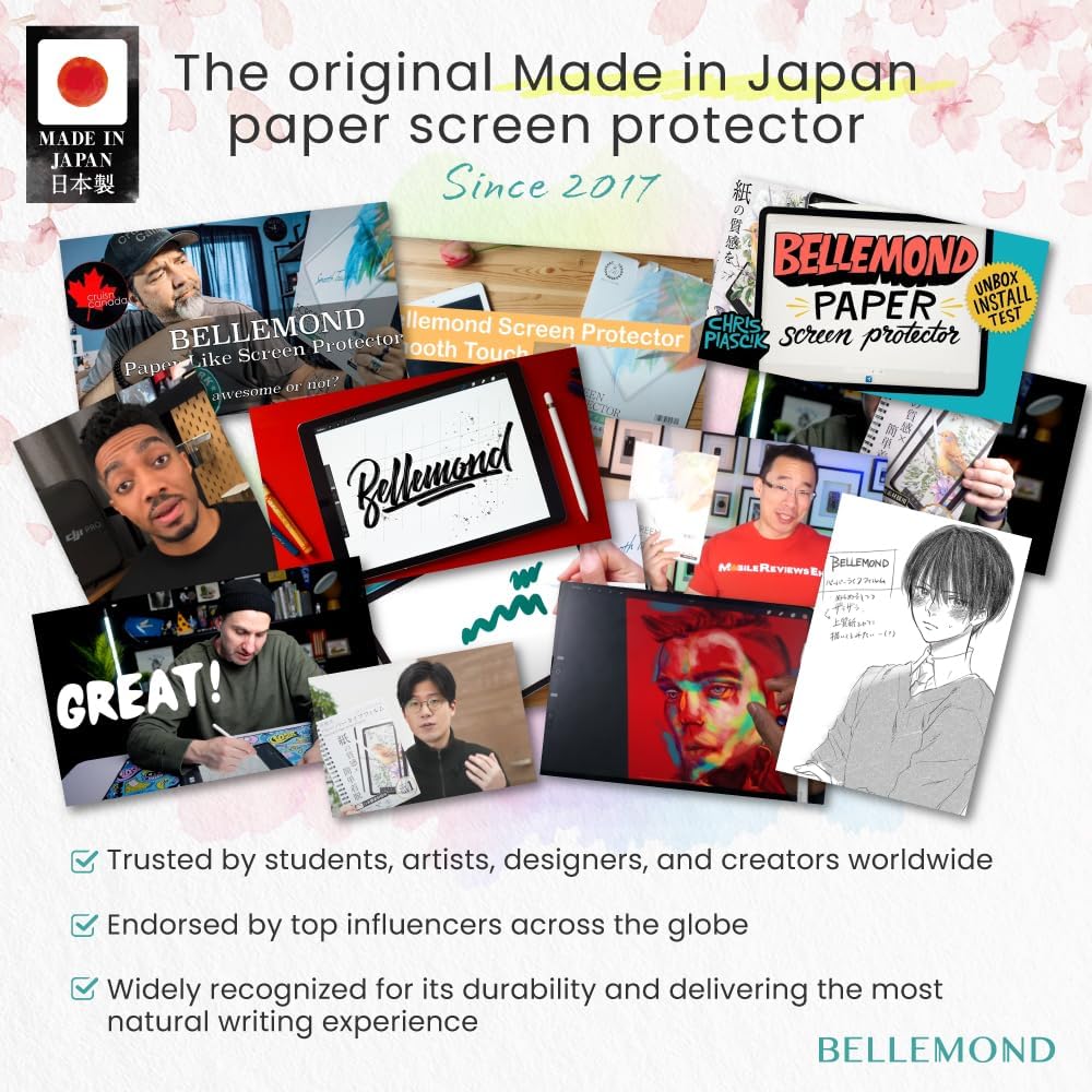 BELLEMOND | 2 Pack Kent Paper Screen Protector for iPad 10.2” (9th/8th/7th Gen) | Smooth Kent Surface PET Film, Reduced Pencil Tip Wear for Sketching & Notes | Designed & Manufactured in Japan