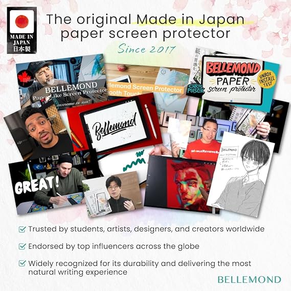 BELLEMOND | 2 Pack Kent Paper Screen Protector for iPad 10.2 (9th/8th/7th Gen) | Smooth Kent Surface PET Film, Reduced Pencil Tip Wear for Sketching & Notes | Designed & Manufactured in Japan