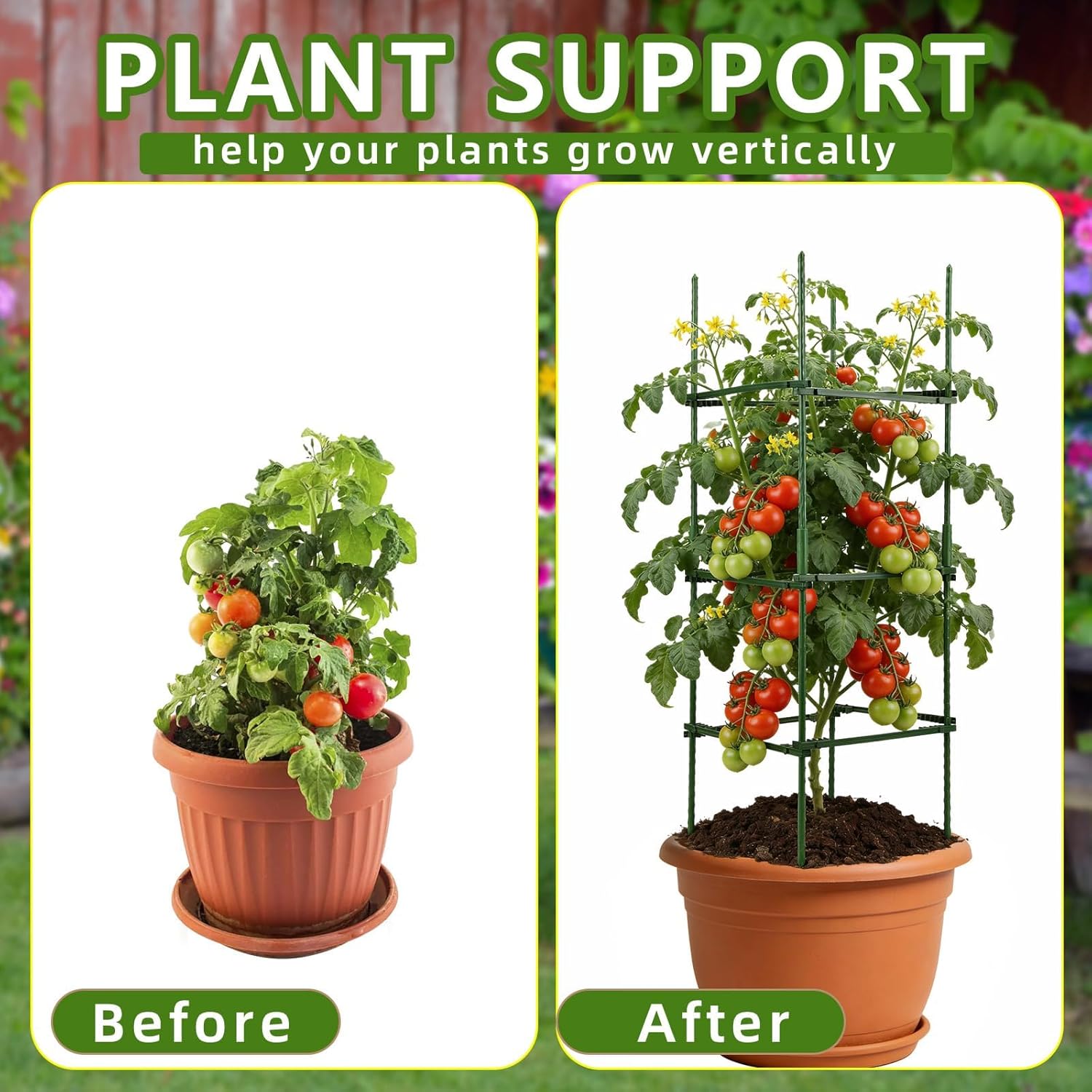 NOVWANG 3 Packs Square Tomato Cages, 10.6 inches x 48 inches Square Plant Support Stakes Tomato Trellis for Tomato Pepper Vegetable Support Plant Support for Garden Patio Farm