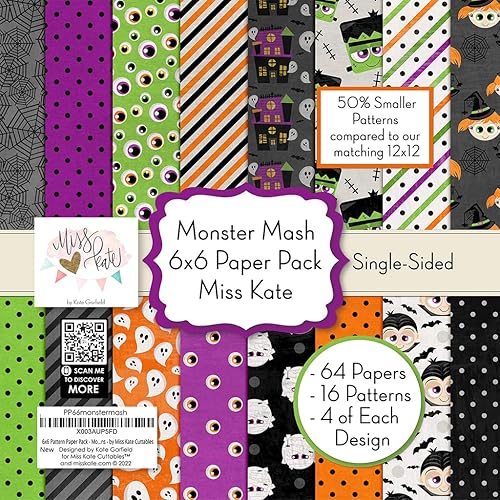 Miniatura 1 de Paquete de papel con patrón de 6 x 6 pulgadas, Monster Mash, para 7 álbumes de recortes, papel especial de primera cara, colección de 6 x 6