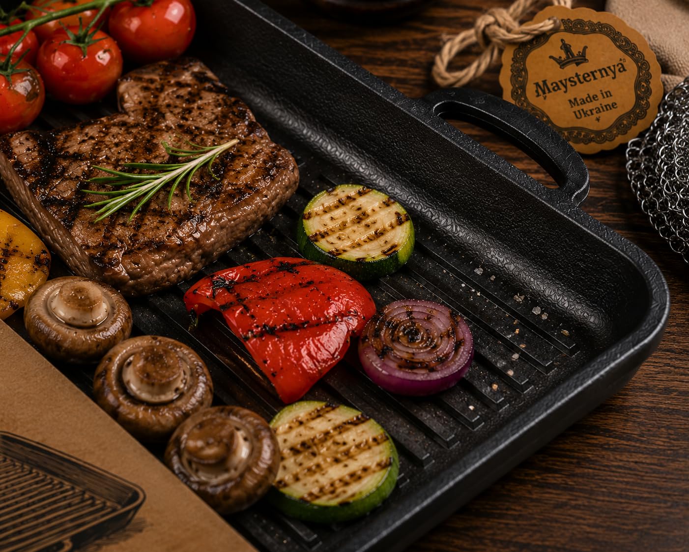 Plaque Grill en Fonte 35x35 cm – Compatible Induction, BBQ & Gaz – Sans PFAS – Accessoire Barbecue – Plancha Carrée – Noir