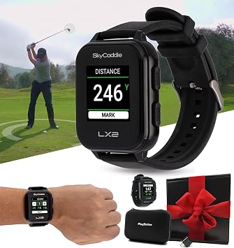 SkyCaddie LX2 Golf GPS Watch - Lightweight Simple Golf Yard Distance Meter Touch Screen Watch with 35K Course, Automation, Scoring - PlayBetter Wall Adapter & Gift Box Set with Hard Case