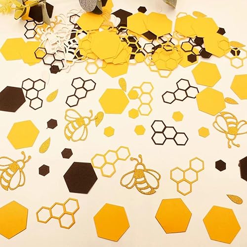 Miniatura 3 de 100 unidades de confeti de abeja, confeti de abeja con purpurina dorada, confeti de punto de abeja amarillo y negro, confeti hexagonal para baby