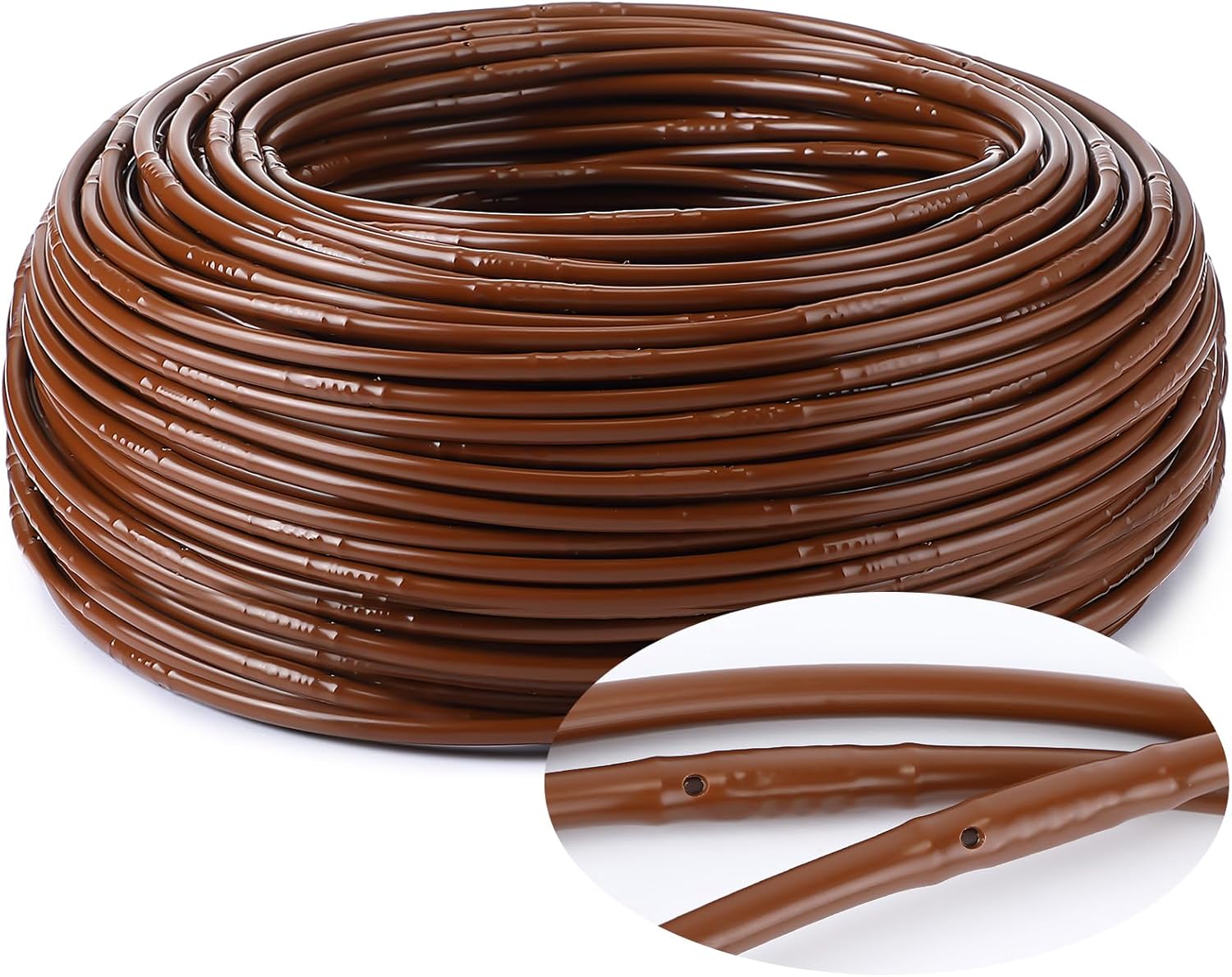 Nuanchu 298 ft 1/4-inch Drip Irrigation Tubing Hydroponics Dripline with 9.8 Inch Emitter Spacing Blank Distribution Tubing Drip Line Watering for Garden Irrigation System Flower, Flexible(Brown)