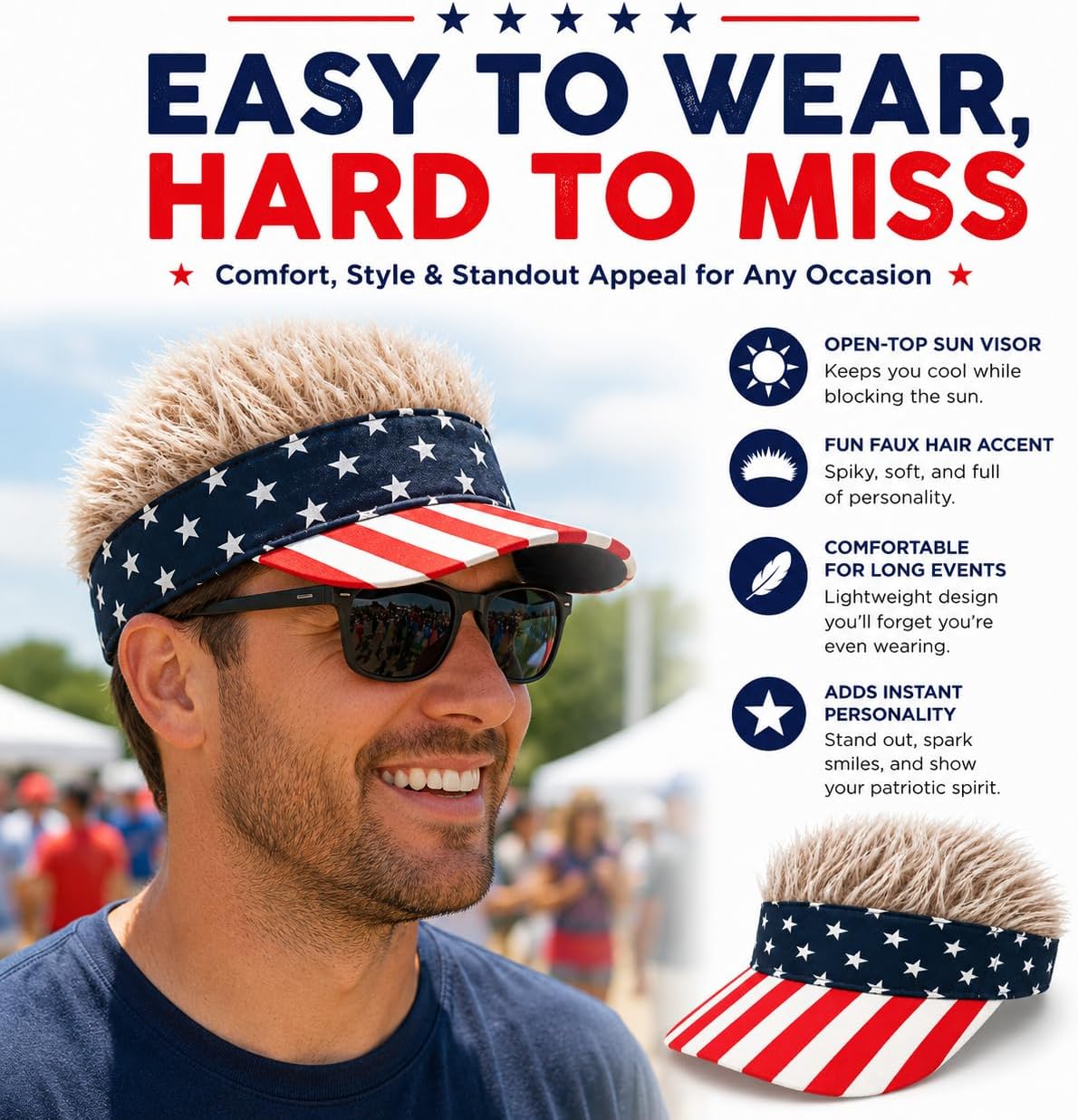 Men's Visor with Hair Fake Hairs Visor Hat with Hair for Men Funny Spiked Sun Hats Novelty Baseball Wig Caps Birthday Gift… image 3