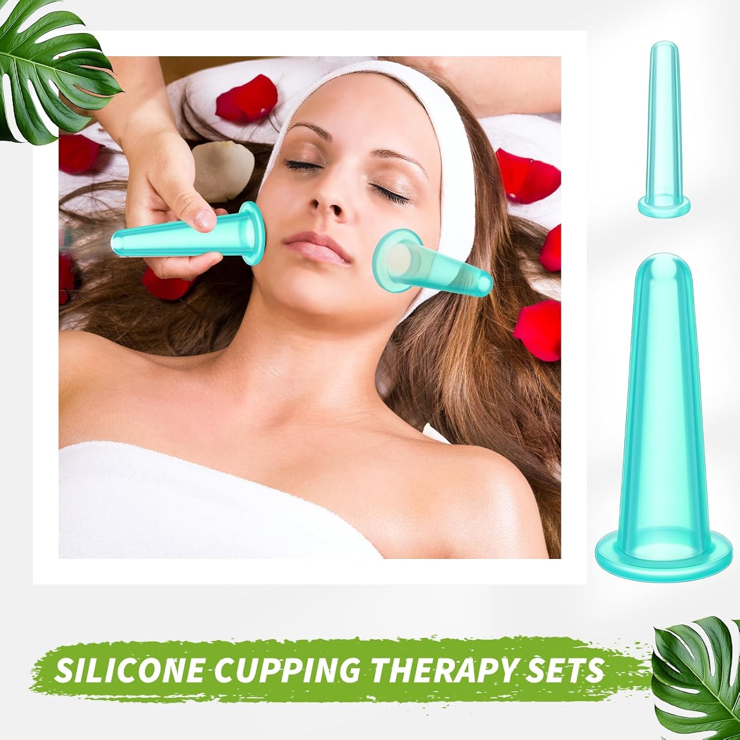Hyzone Massager Facial Cupping Set for Face, Natural Silicone Facial Massage Cup for Body, Neck, Back, Eye Massage, Cupping Therapy Cups, Face Massage Tool Vacuum Suction Cup - 4 Pcs, Blue
