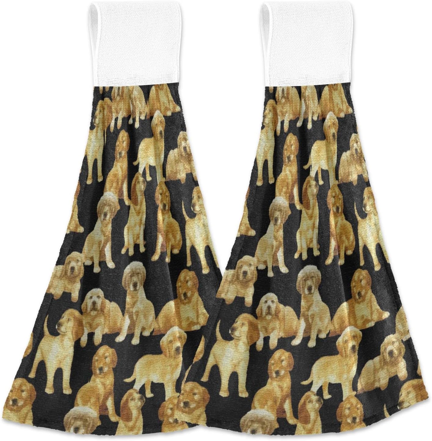 2pcs Hanging Kitchen Towel Black Golden Retriever Dog Puppy