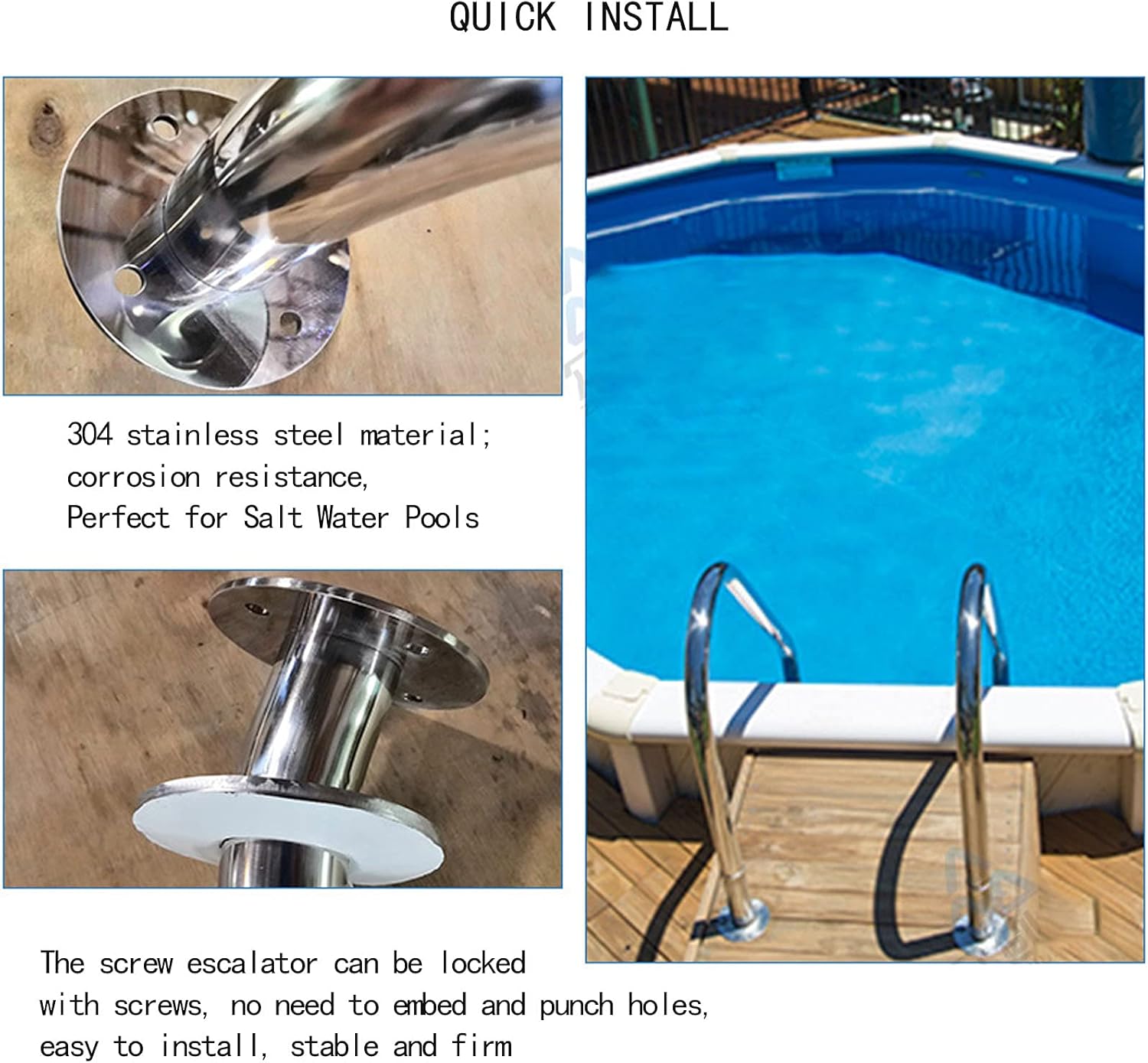 Pool Ladder Inground Pool Ladder Quick Install 2 Steps Stainless Steel Pool Rail Dock 200kg Weight Capacity Protection Swimming Pool Ladder for Pool