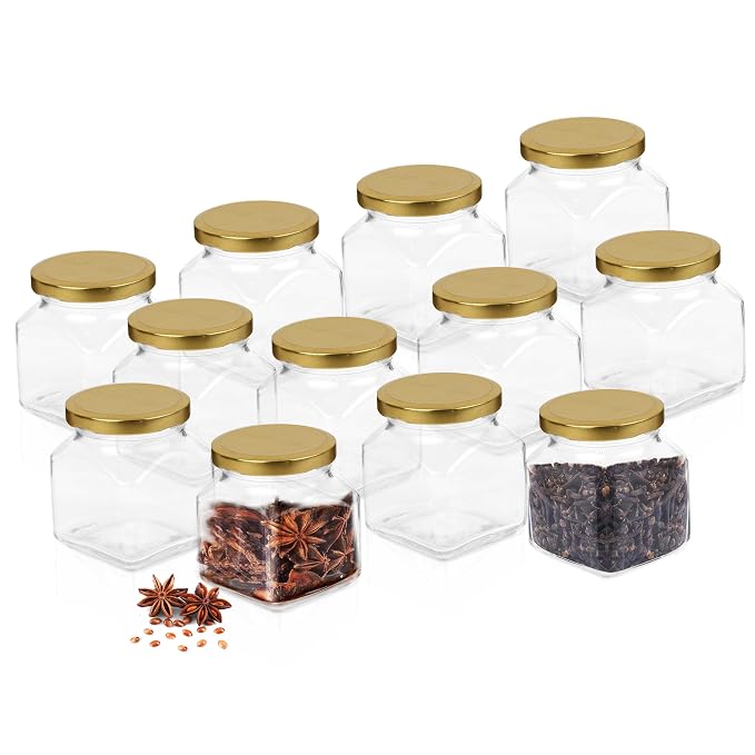 Pure Source India Crystal Clear Glass Jar Container Airtight – 100 Gm, 6 Piece, Clear