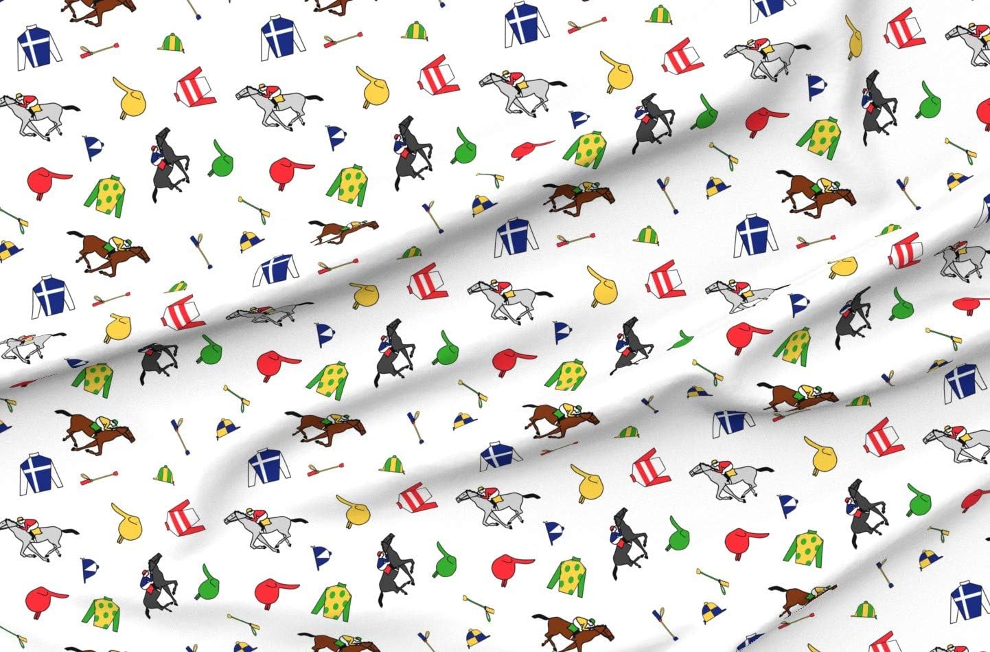 Spoonflower Fabric - Horse Race Equestrian Derby Horses Jockey Racing Thoroughbred Printed on Minky Fabric by The Yard - Sewing Baby Blankets Quilt Backing Plush
