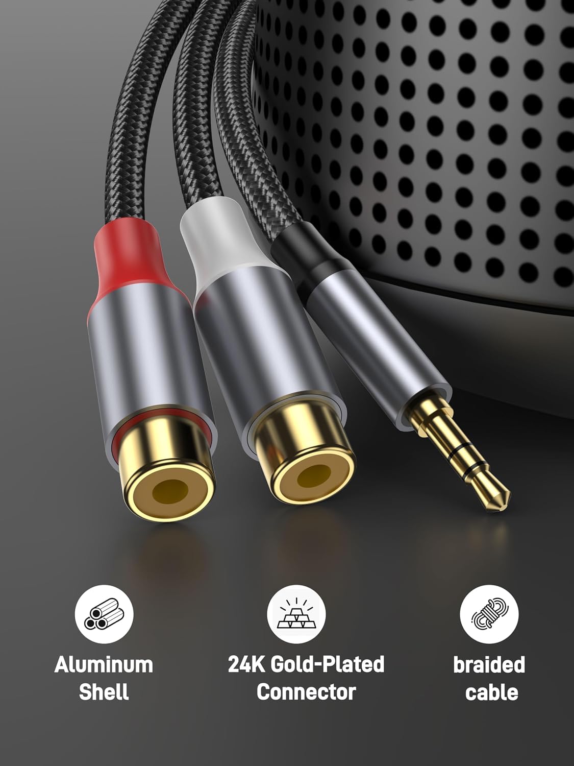 2 Pack 3.5mm to 2 RCA Audio Y Splitter Cable, 10 inch 3.5mm Auxiliary Male to 2RCA Female Stereo Audio Cord Gold Plated Aux Y Splitter for iPhone, Tablet Computer, MP3, Speaker. image 5
