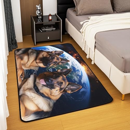 Miniatura 4 de jejeloiu Alfombras de pastor alemán para sala de estar, dormitorio, bonita alfombra de área de perro de 4 x 5 pies, alfombra decorativa de forro
