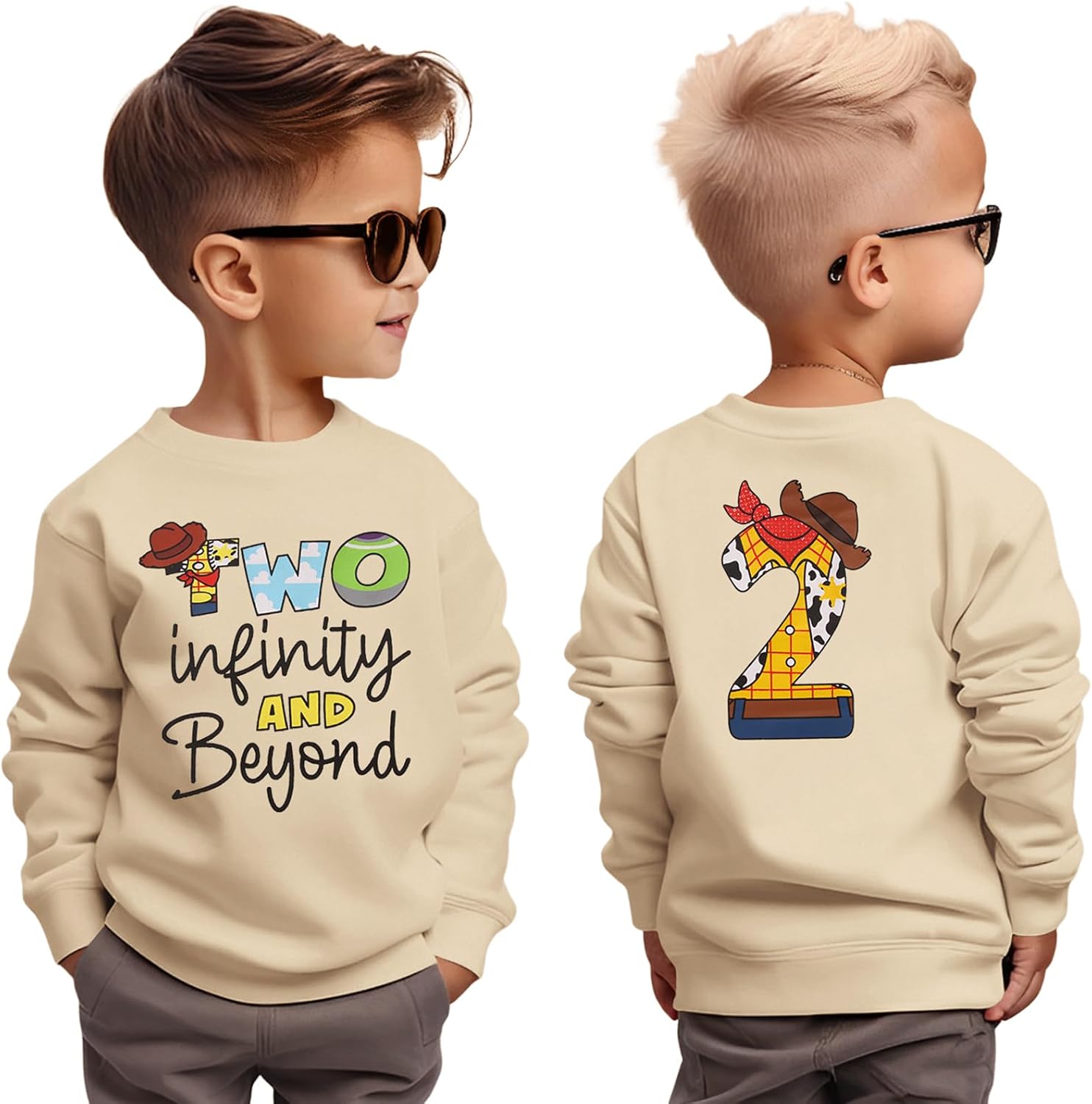 2nd Birthday Boy Sweatshirt Two Year Old Toddler Boys Second Bday Party Outfits Western Cowboy Space Cartoon Shirts