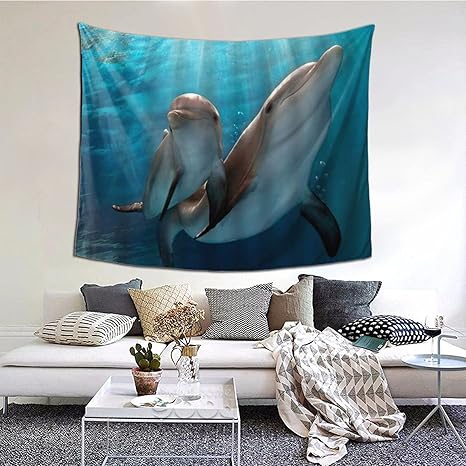 Amazon Co Jp Gukisala タペストリー イルカ海洋生物海洋景観水中世界自然小説 多機能 毛布 おしゃれな壁掛け インテリア ファブリック装飾用品 モダンなアート 和風 壁掛け クールジャパン 家飾り 152x130cm ホーム キッチン