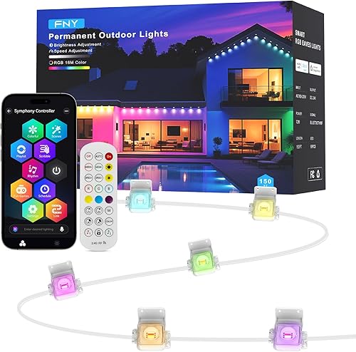 Miniatura 10 de FNY Luces exteriores permanentes de 100 pies, RGB inteligentes con 60 LED, impermeables IP67 para decoración exterior, luces de aleros controladas