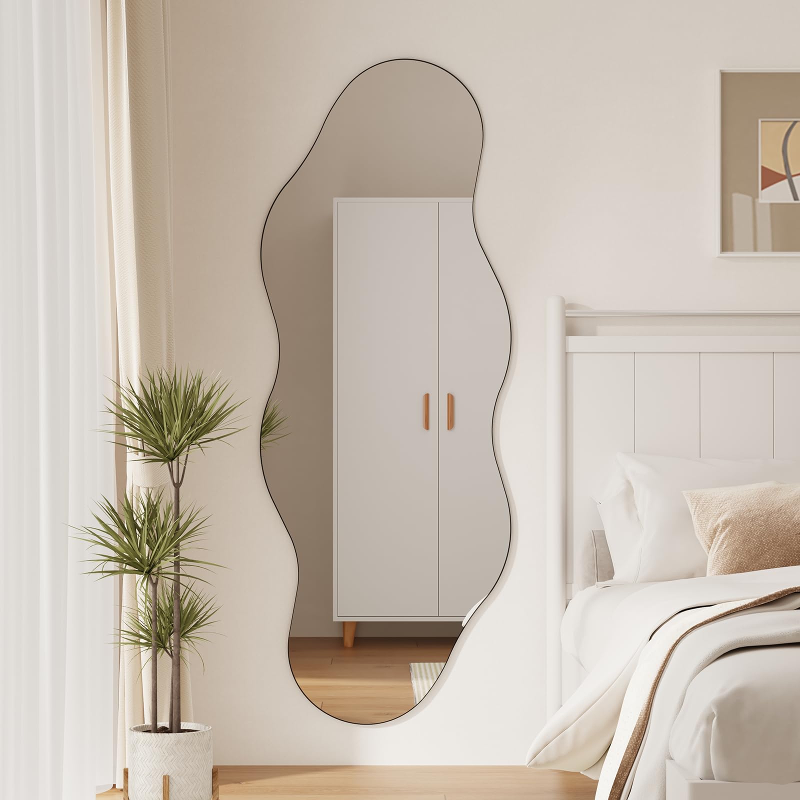 Muzilife Specchio asimmetrico per tutto il corpo, 160 x 60 cm, irregolare grande specchio da parete con pannello posteriore in MDF, specchio decorativo per parete, soggiorno, bagno, corridoio