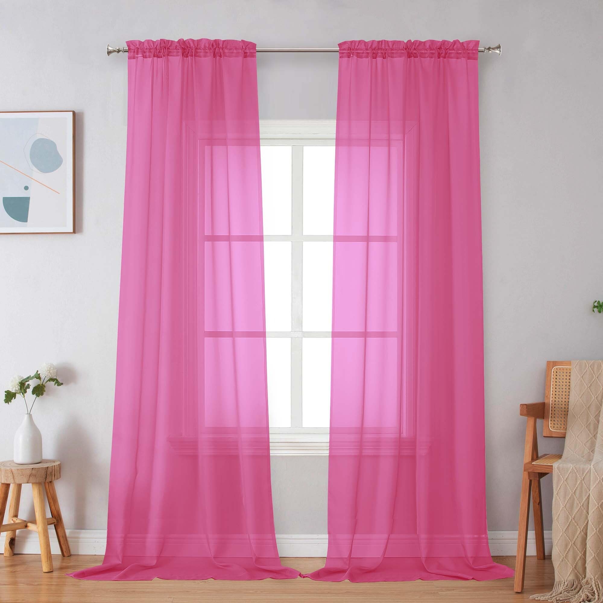 Simplebrand Hot Pink Sheer Curtains 96 Inches Long 2 Panels for Bedroom