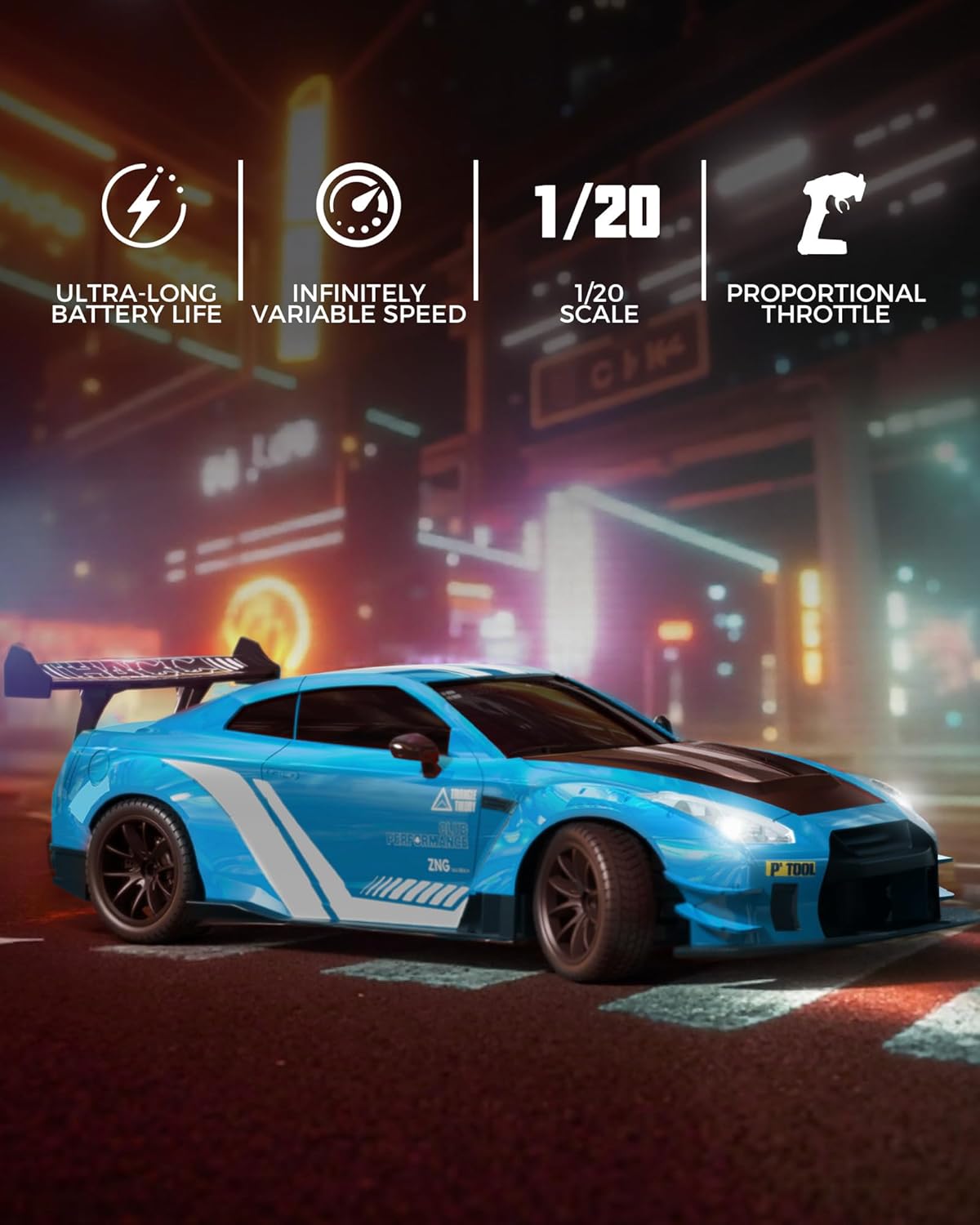 RC Drift Car - 1:20 Mini Drift Cars 2.4GHz Remote Control Car Racing High Speed Drift Car Model with LED Lights for RC Toys Gift (Blue)