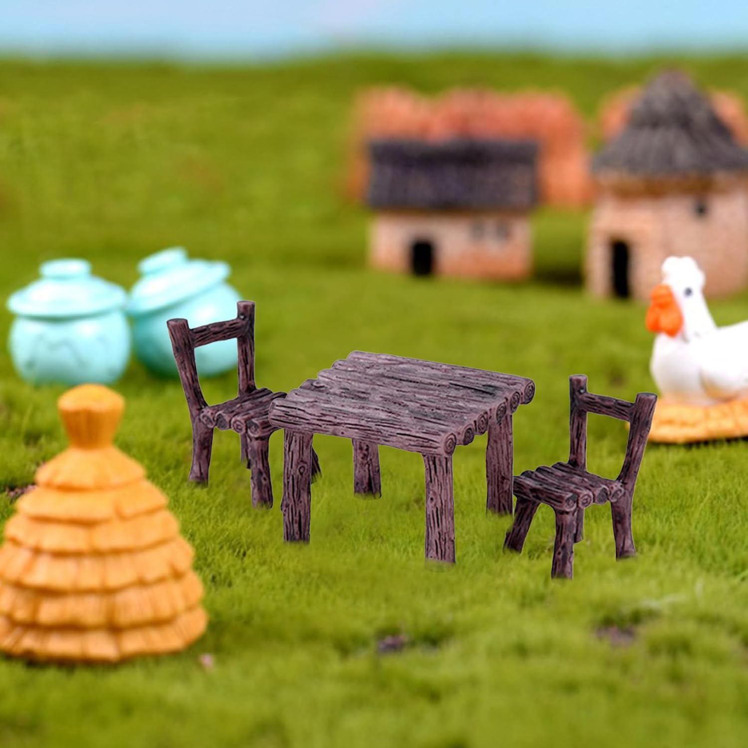 3Pcs/Set Fairy Miniature Chair Sets, Resin DIY Color Table and Chairs Simulation Decor Garden Accessories for Landscaping Bonsai Succulent
