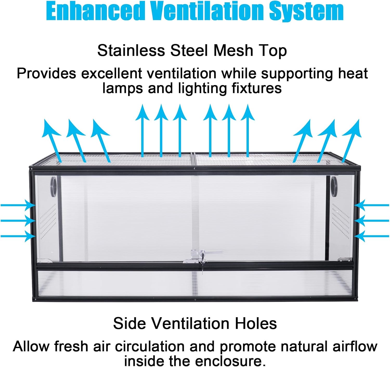 48x20x20'' Bearded Dragon Tank, 83 Gallon Reptile Terrarium, Aluminum Frame Reptile Enclosure with Lockable Sliding Glass Doors, 270° View & 304 Mesh Top