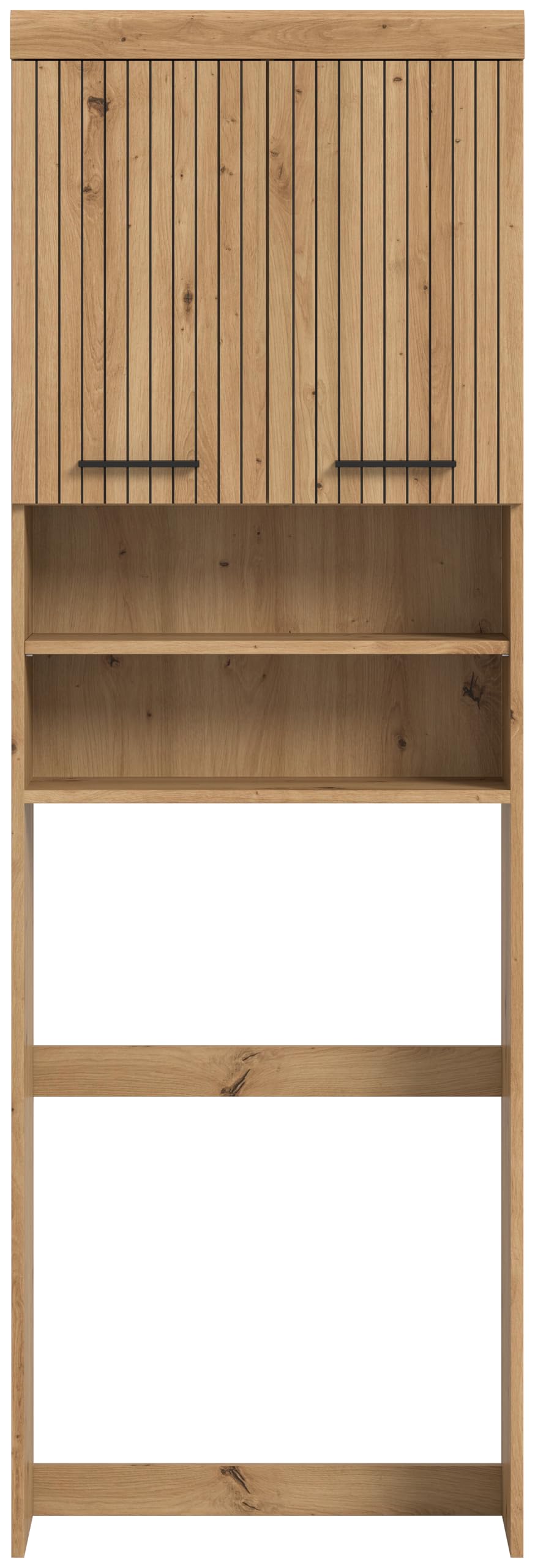 xonox.home – Waschmaschinenüberbau Scout 63x191x24 cm in Artisan & Schwarz – Überbauschrank mit 2 Türen & offenen Fächern – Passend für alle gängigen Waschmaschinen zur optimalen Platznutzung im Bad – Bild 2
