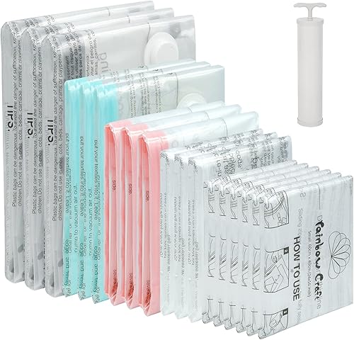 Rainbow Craft - Bolsas de almacenamiento al vacío para ropa almohadas y mantas paquete de 18 unidades 12 bolsas ahorradoras de espacio y 6 bolsas