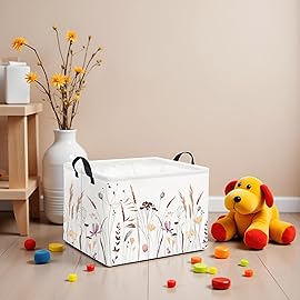 HIYAGON Rectangular Baby Girl Basket Kids Baby Storage Basket Toy Storage Bin Organizer Box Room Decor(Autumn Flowers)
