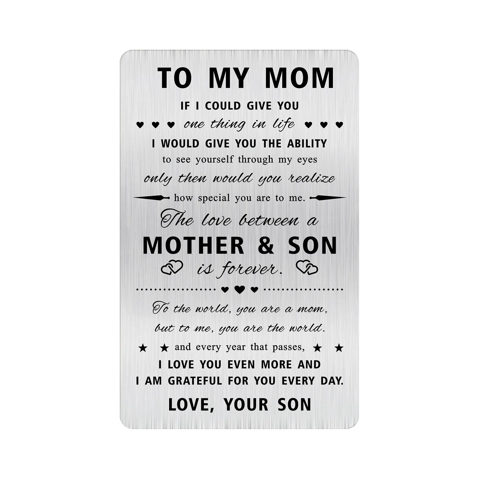 Alotozo Mom Christmas Gifts from Son - To My Mom Wallet Card - Mother Son Gift, Credit Card Size Keepsake