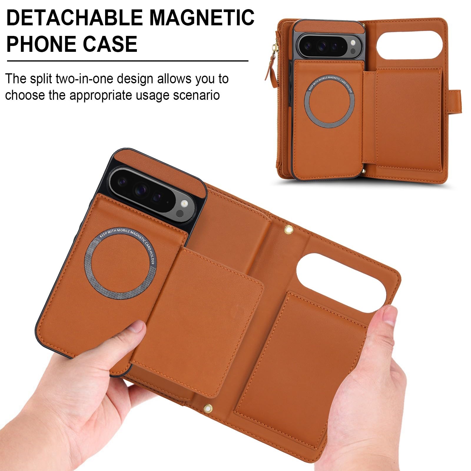 Generic Funda compatible con Google Pixel 9 Pro XL (color: albaricoque) funda de piel extraíble con correa para el hombro