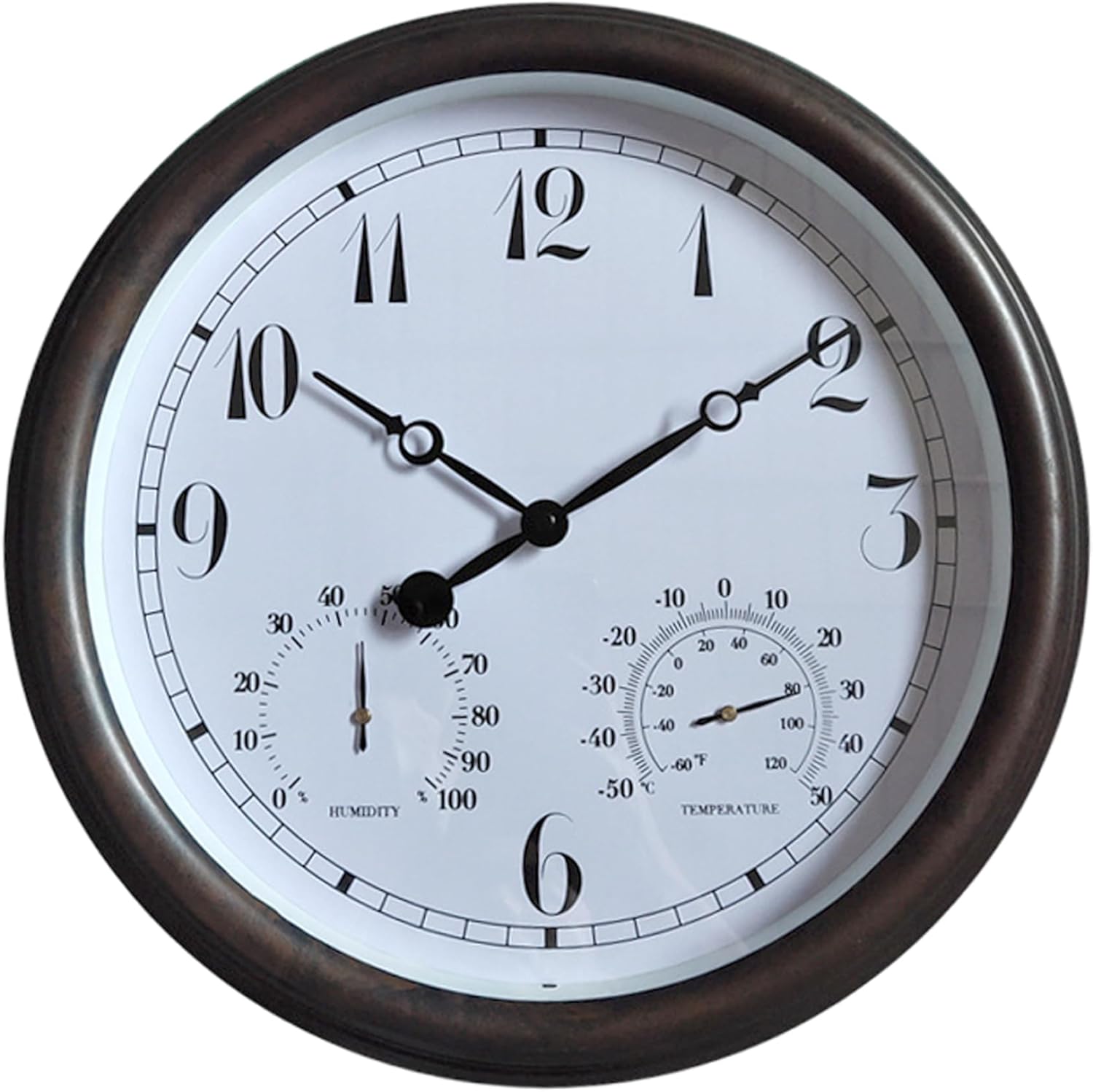 Outdoor Clocks Waterproof, 15 Inch Vintage Outdoor Wall Clock with Thermometer & Hygrometer, Large White Dial, Easy to Read