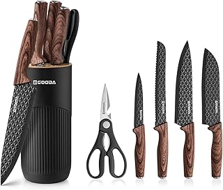 GOODA Kitchen Knife Set With Block,6-Piece Professional Chef Cooking Knives Set For Kitchen,Non-Stick Stainless Steel Knife Block Set