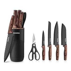 GOODA Kitchen Knife Set With Block 6-Piece Professional Chef Cooking Knives Set For Kitchen Non-Stick Stainless Steel Knife