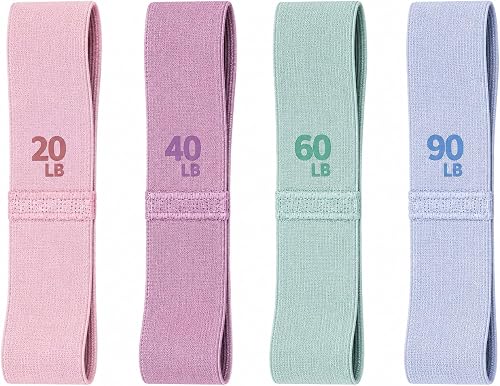 Fabric Resistance Bands Set of 4, 20-90 LB Levels | Glute & Leg Workouts, Anti-Slip Design, Wide Woven Fabric, Home & Gym Use, Beginners to Athletes