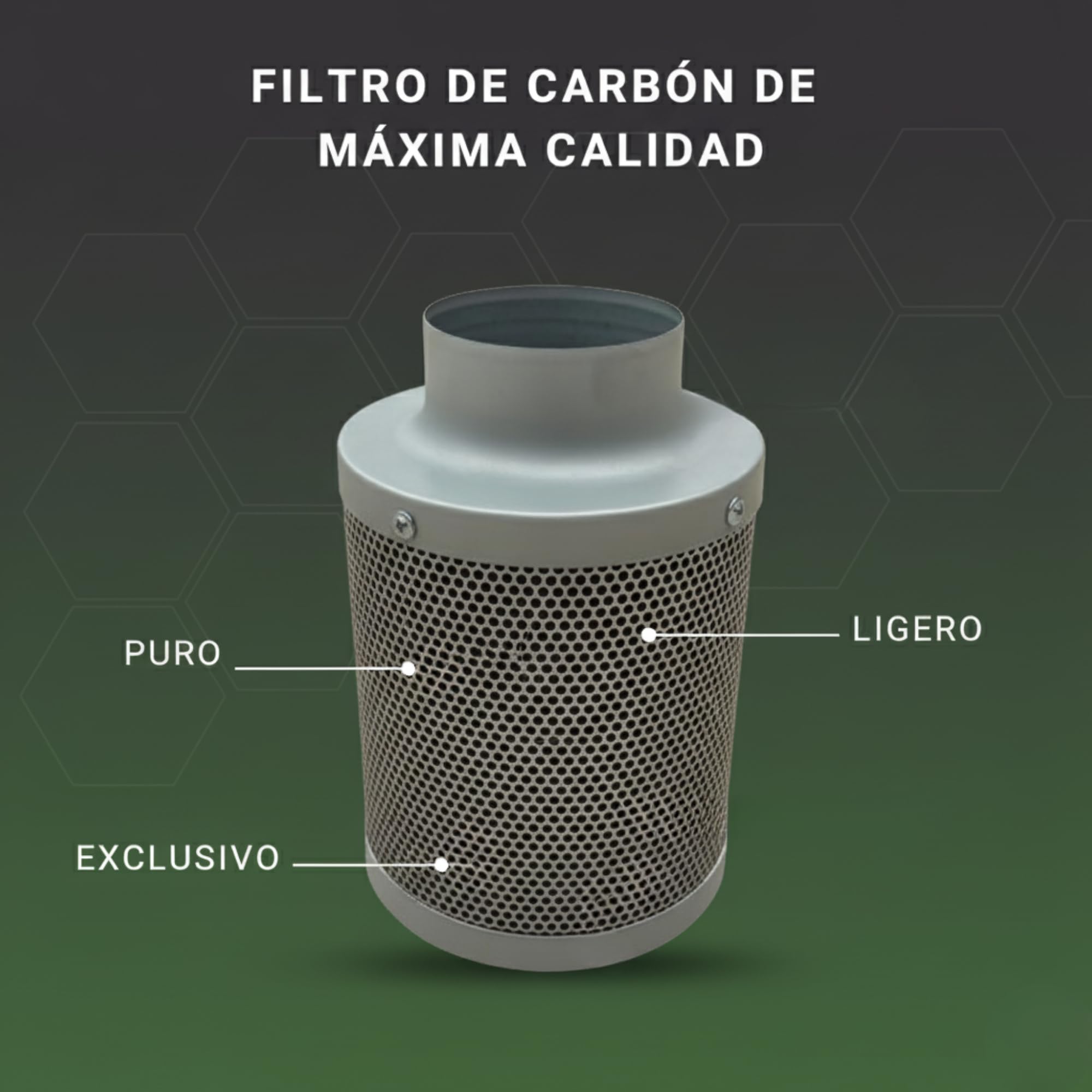 Filtro de Carbón Activo para Armario de Cultivo 600 m³/h | Tubo Neutralizador de Olores para Cultivo Hidropónico | Carbon 100% Australiano RC -4/8 | Ø 150 mm Longitud 300 mm