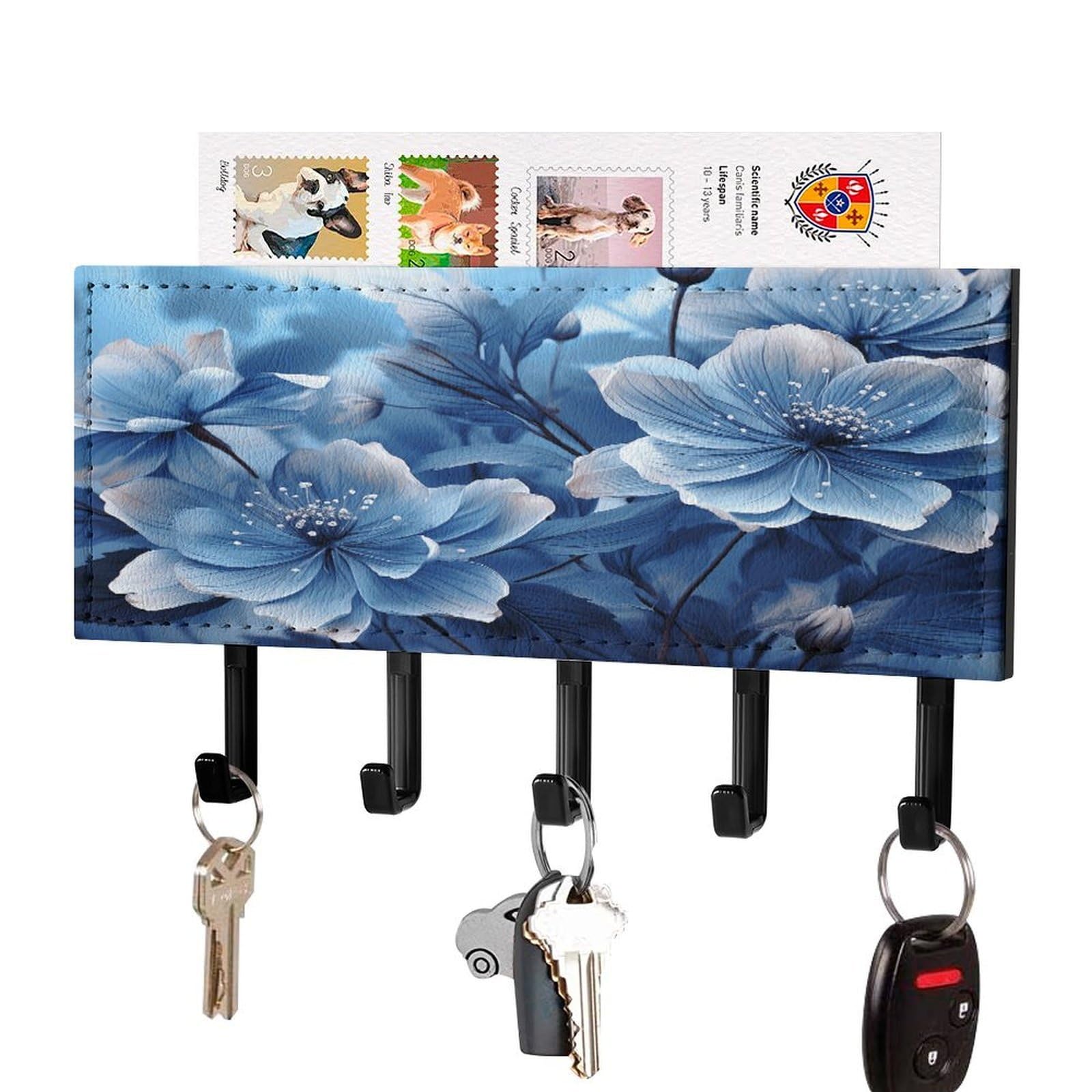 Colgador autoadhesivo para llaves y estante de pared rústico con 5 ganchos