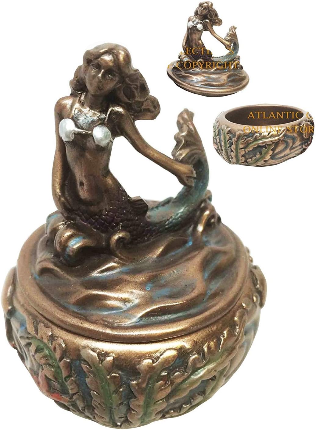 Decorative Mythical Maiden Mermaid Diana Rising Above Sea Collectible Jewelry Trinket Box Figurine for Desktop Decor Birthday Gift