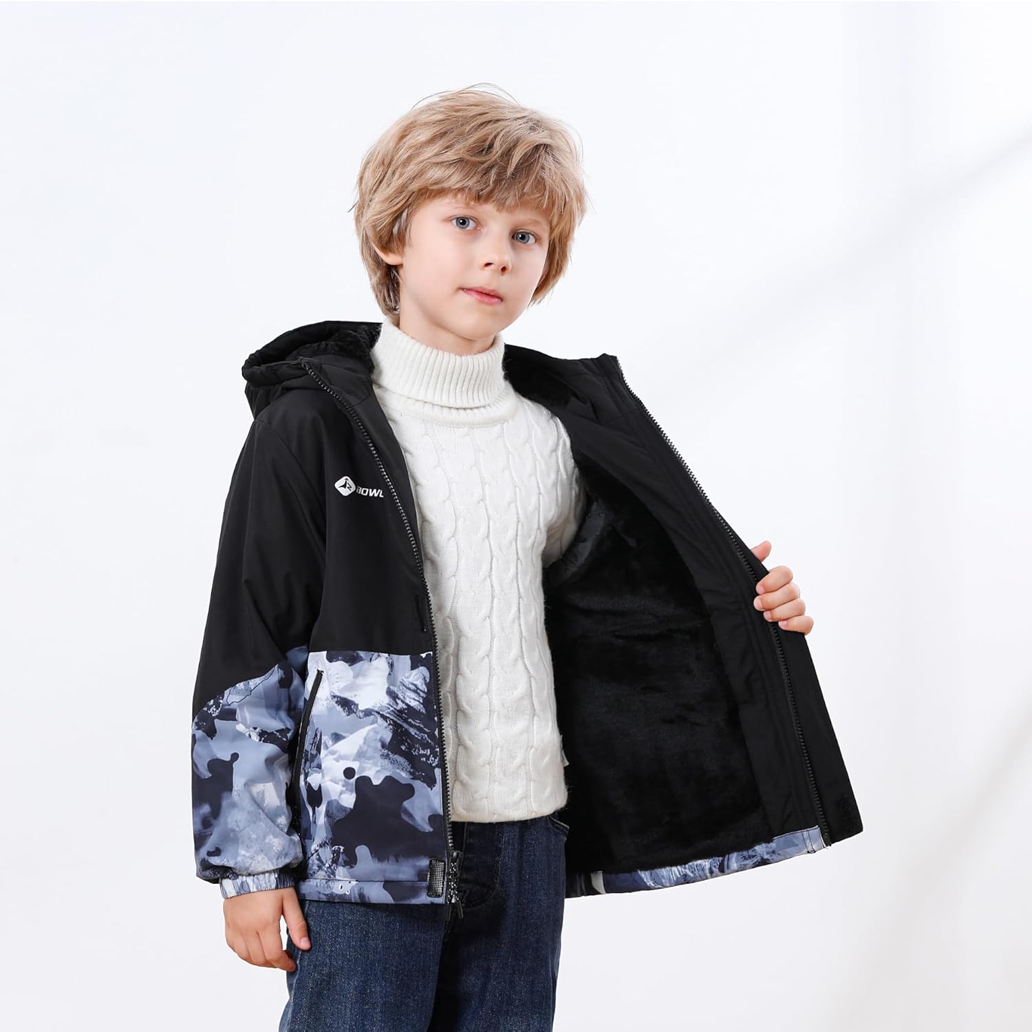 Boys' Waterproof skiing Jacket - Winter Fleece Lined Snowboarding Coat with Hood, Windproof Thermal Outer Shell for Kids - Image 4