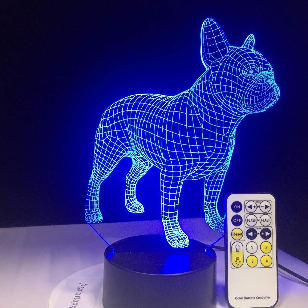 Bulldog francese Lampada da tavolo 3D Telecomando o tocco Contol LED Illuminazione notturna notturna per cani regalo di compleanno colorato USB
