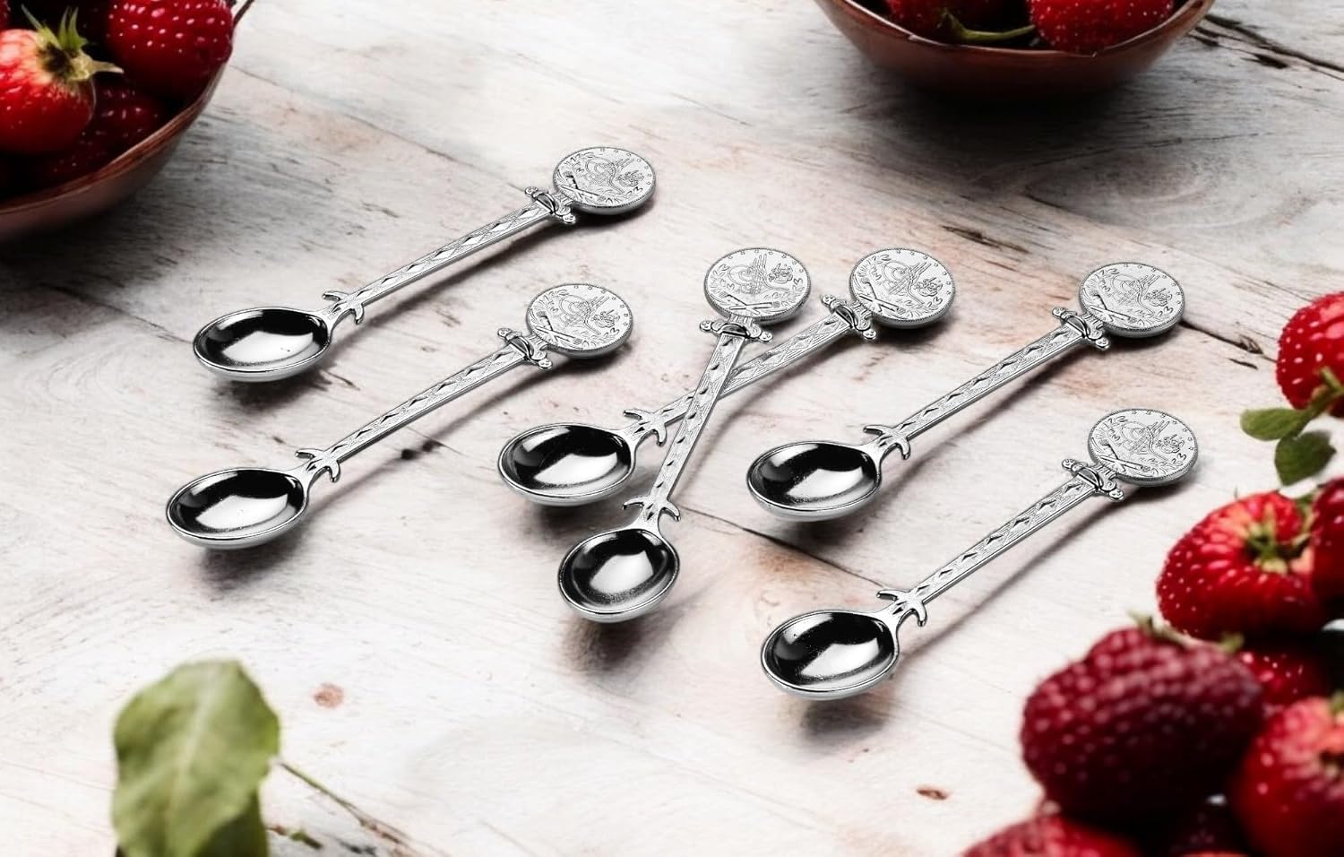 Alisveristime Resat Coin Decorative Zamac Tea Spoons Set, 6-Piece (Silver)
