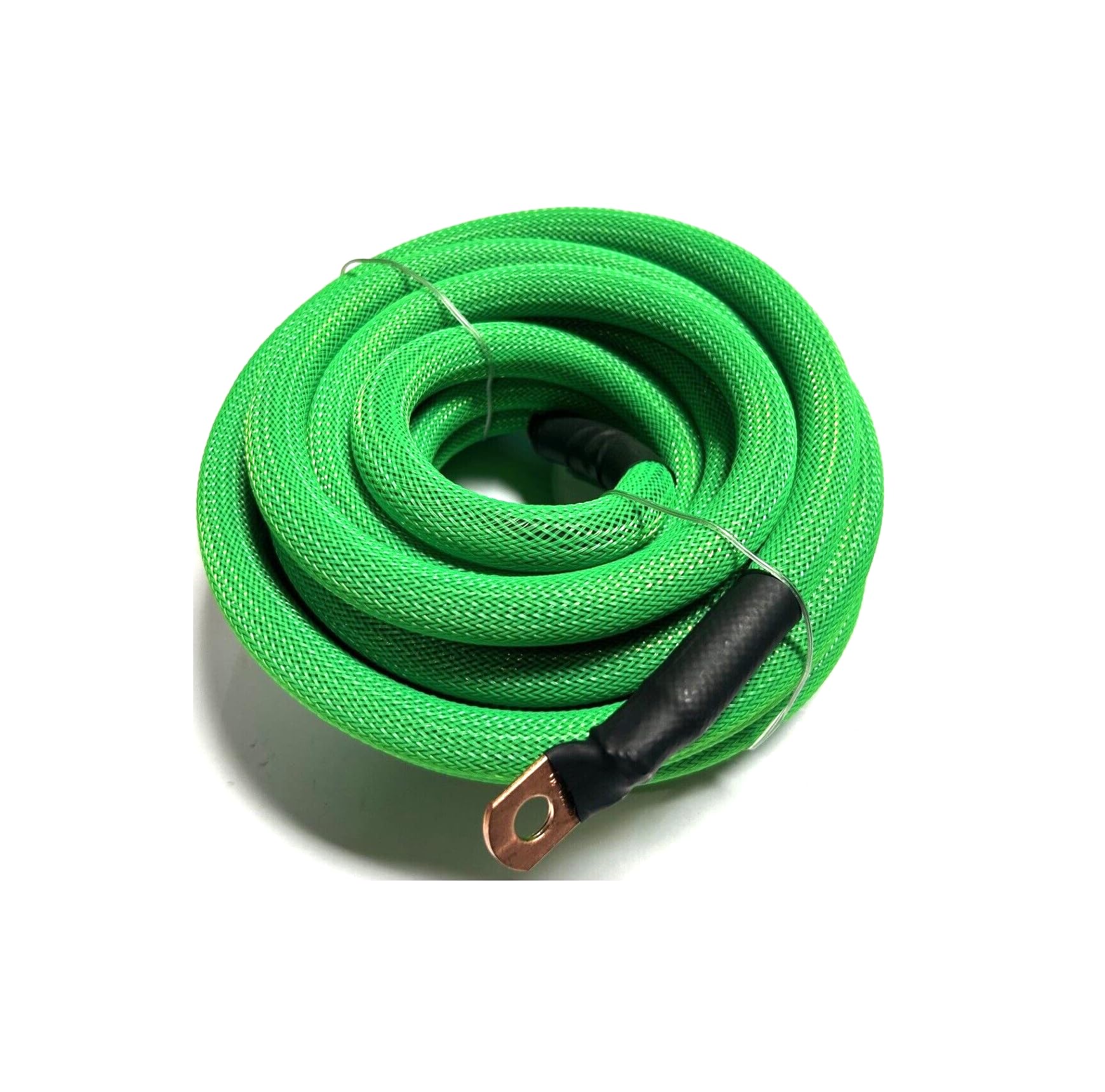 1/0 Gauge Custom Color + Length Snakeskin Braided Sleeving OFC Wire Strands Copper Marine Cable AWG (Green, 25 FT)