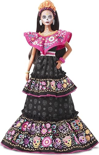 Barbie - Barbie Día de los Muertos 115 pulgadas con vestido bordado tradicional corona de flores y pintura facial de calavera regalo para