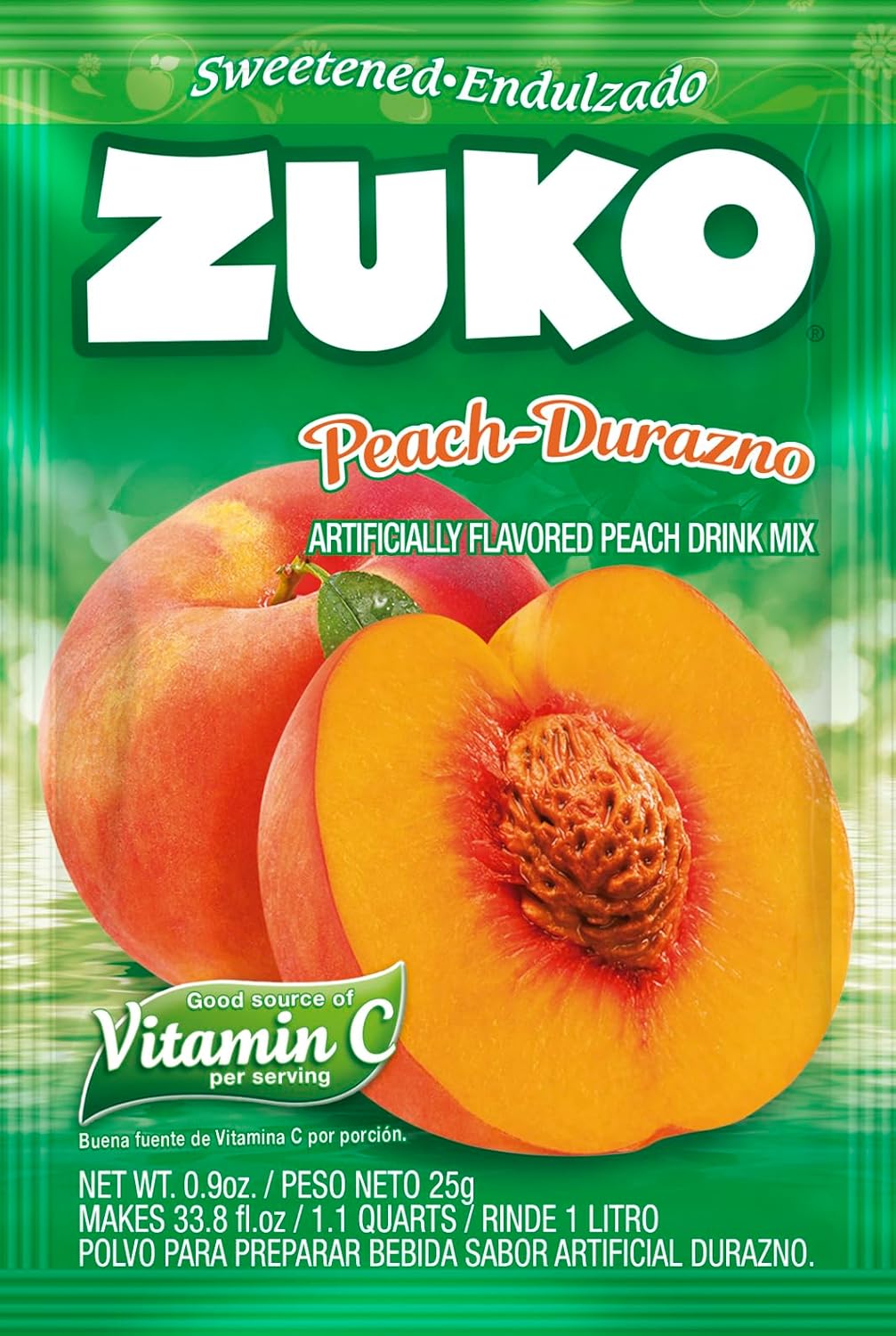 Zuko Peach Powdered Drink Mix, No Added Sugar Needed, 48 Ct Individual Packets