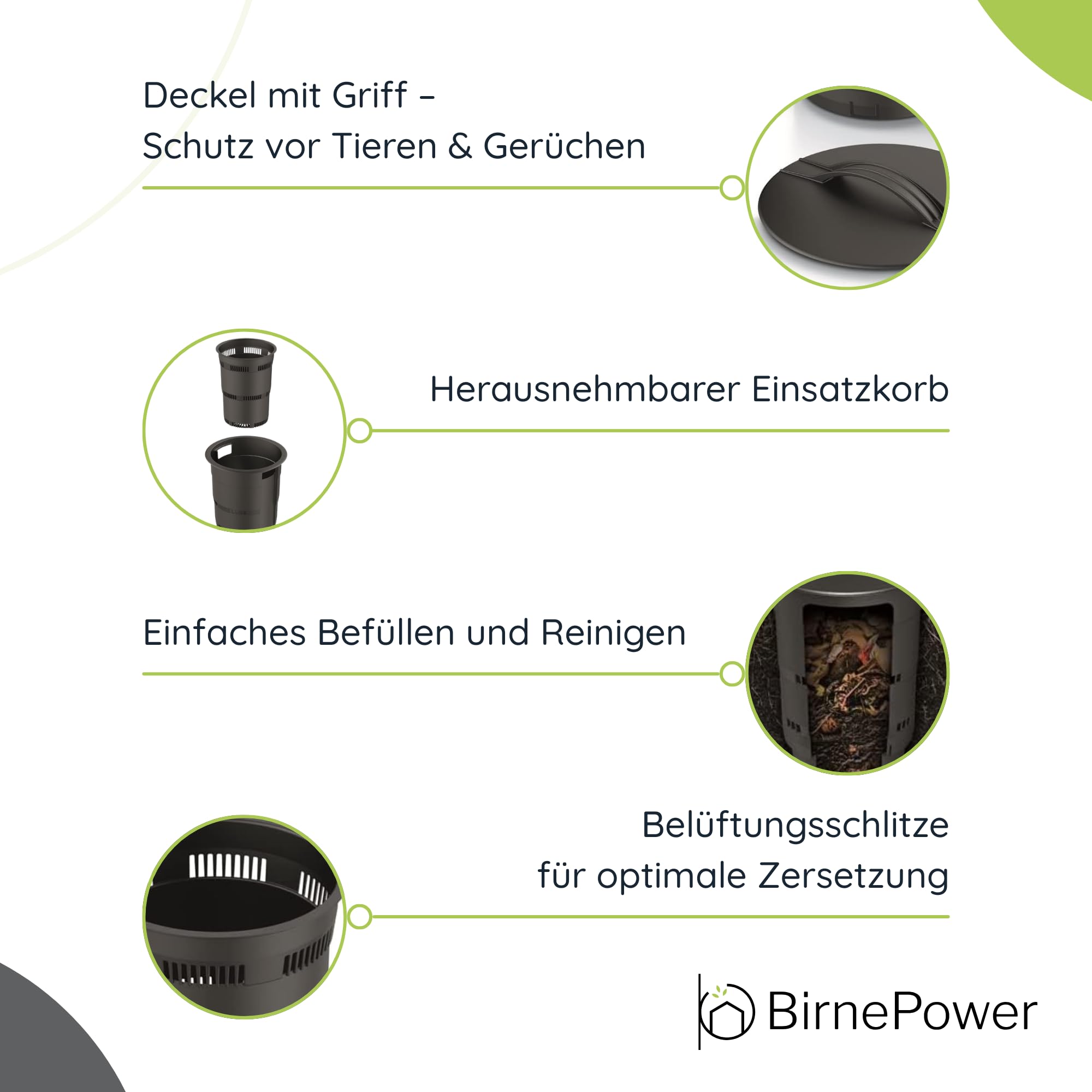 Unterirdischer Beetkomposter 11L für Garten & Hochbeet | Wurmkomposter zum Eingraben 53cm | Effektive Kompostierung von Küchen- & Gartenabfällen | Mit Deckel & Einsatzkorb, langlebiger Kunststoff